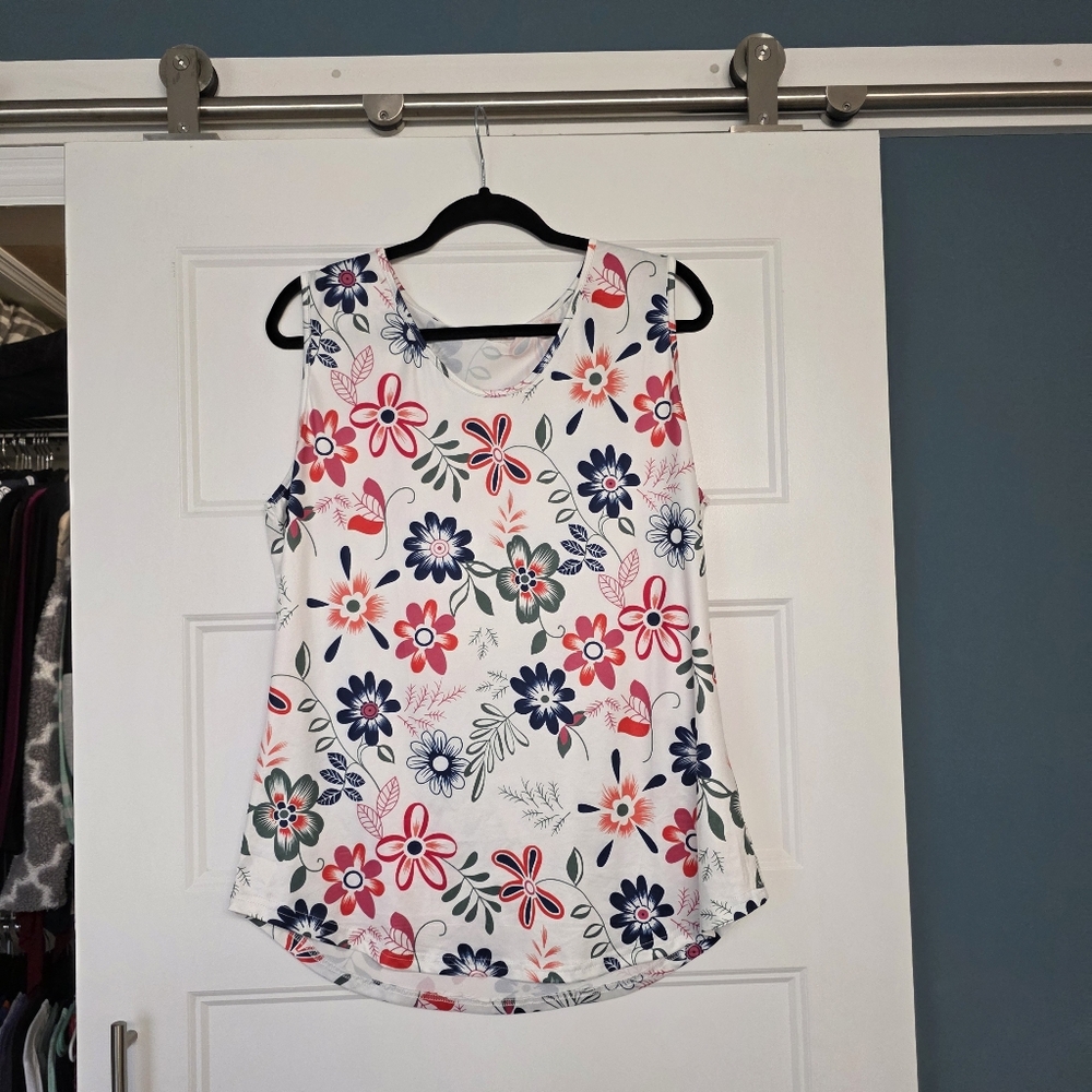 Floral Sleeveless Tank Top - Red, Pink, and Blue